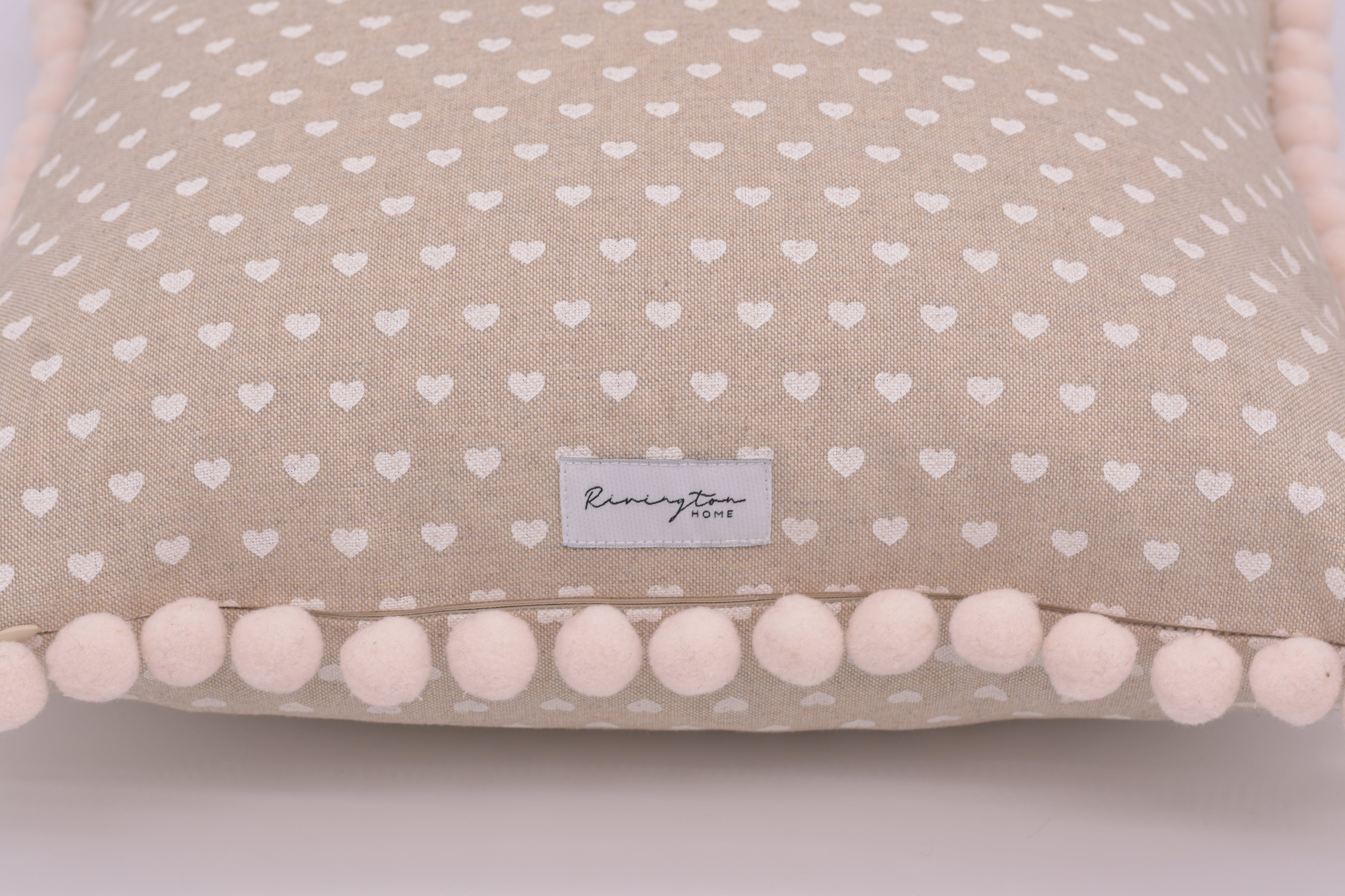 "Home is Where the Heart is" - Pompom Cushion (Oatmeal trim)
