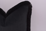 "Midnight in Paris" - Black Velvet Cushion with Ruche Fringe Trim